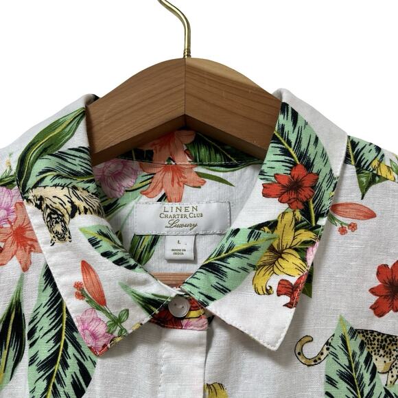 Charter Club Womens Linen Blend Button Up Top Size L Multicolor Beachy Tropical - Picture 4 of 7